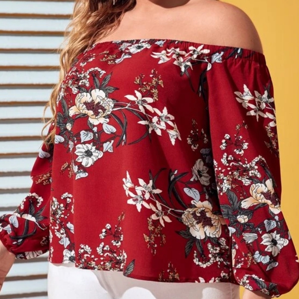 Red floral blouse